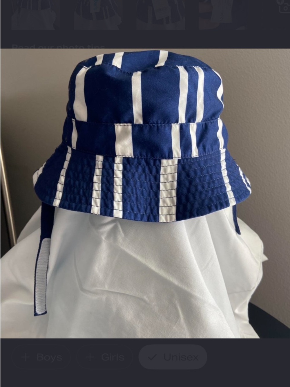 Carter’s Reversible UPF 50+ Blue White Stripe Bucket Sun Hat 12-24M NWT